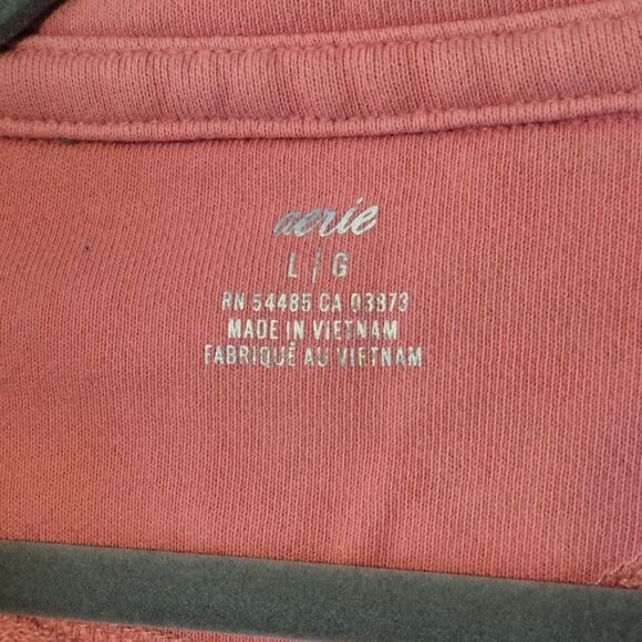 Aerie Oversized Happy Henley Everyday Polo Sweatshirt Size L Coral Pink wPockets - Picture 4 of 4